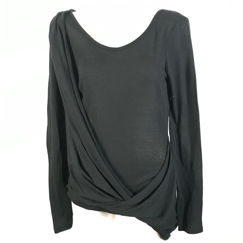 Black Draped Long-Sleeve Women's Top